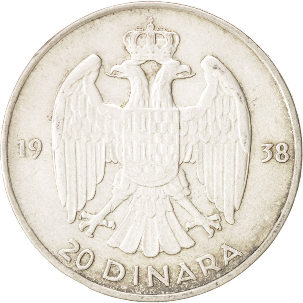 Coin, Yugoslavia, Petar II, 20 Dinara, 1938, AU(50-53), Silver, KM:23