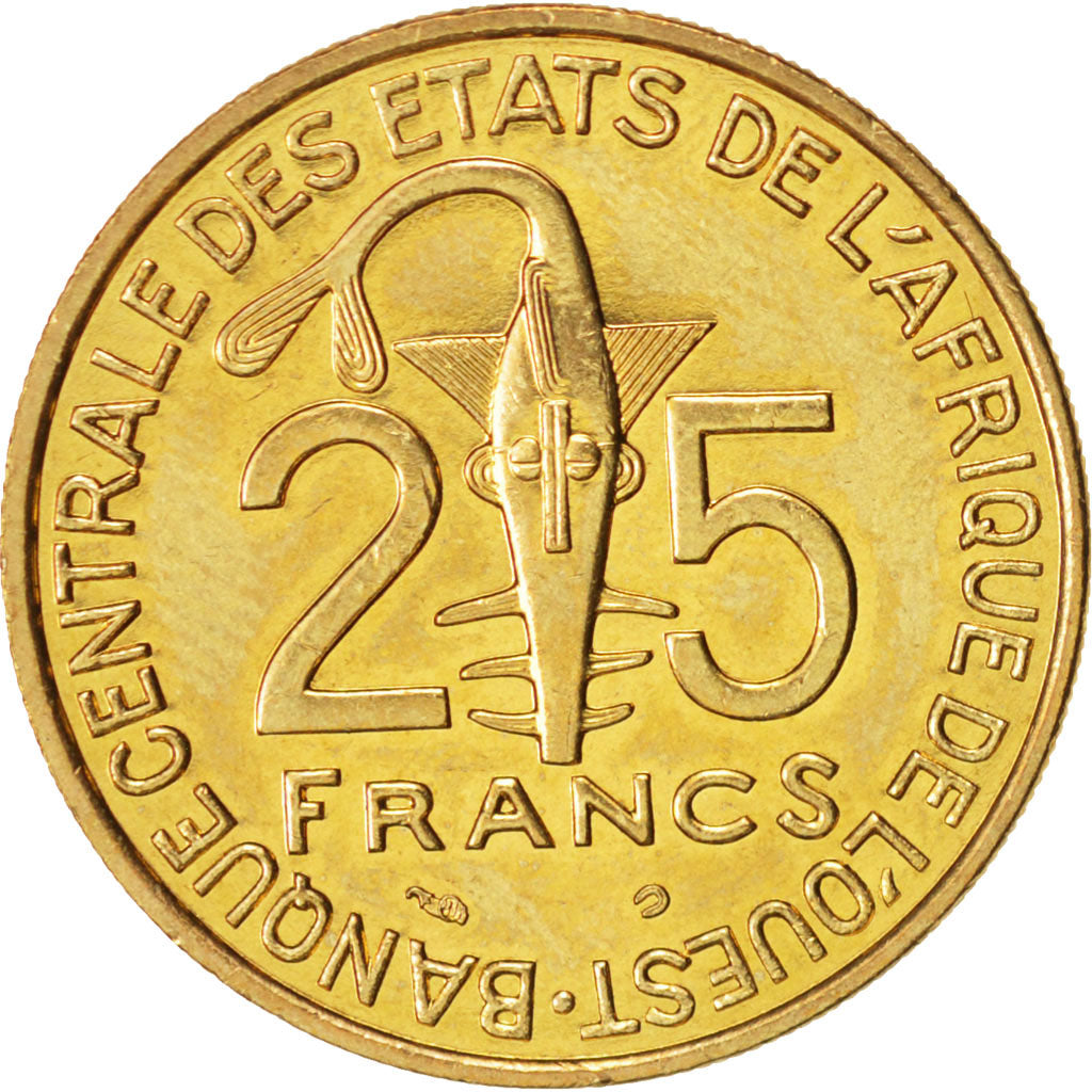 West African States, 25 Francs, 2001, Paris, AU(55-58), Aluminum-Bronze, KM:9
