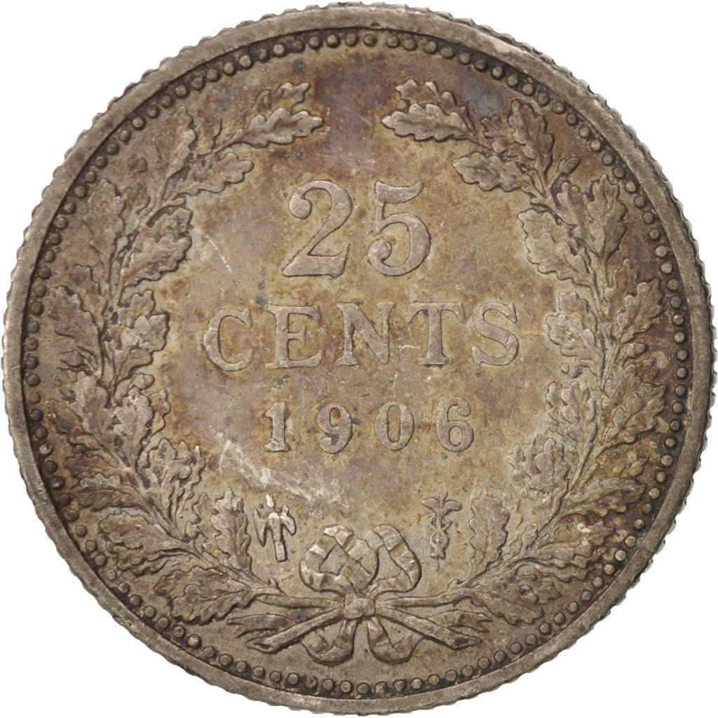 Coin, Netherlands, Wilhelmina I, 25 Cents, 1906, EF(40-45), Silver, KM:120.2