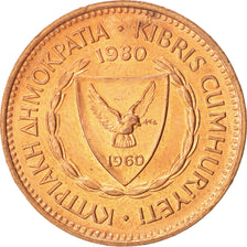 Coin, Cyprus, 5 Mils, 1980, MS(63), Bronze, KM:39