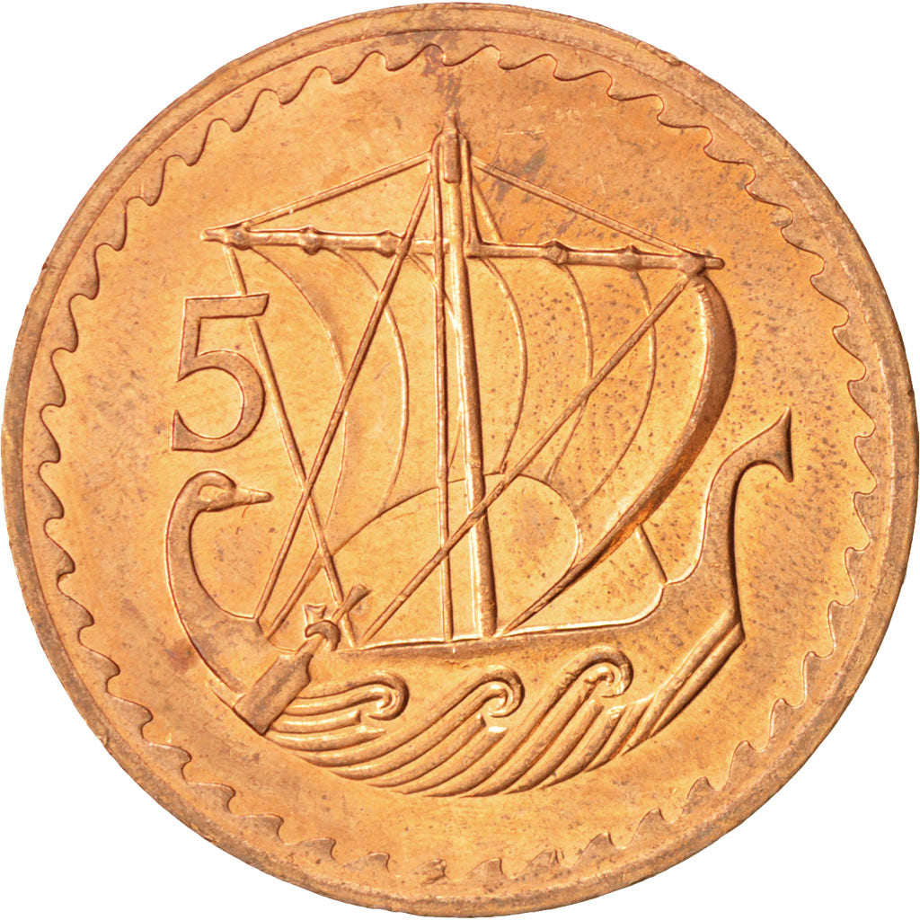 Coin, Cyprus, 5 Mils, 1980, MS(63), Bronze, KM:39