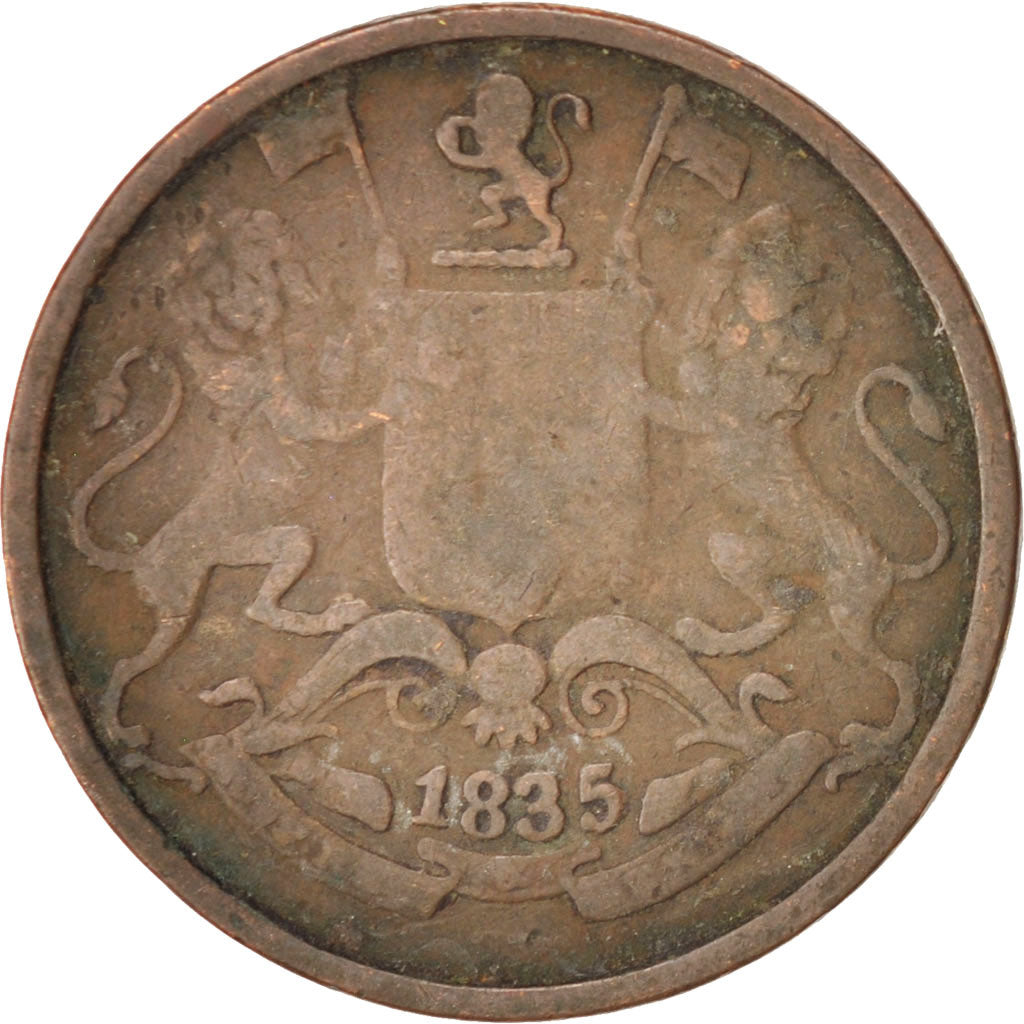 Moneta, INDIA - BRITANNICA, 1/4 Anna, 1835, MB, Rame, KM:446.2