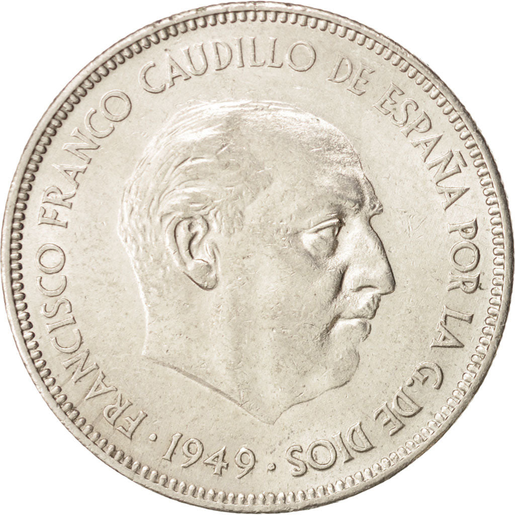 Coin, Spain, Caudillo and regent, 5 Pesetas, 1949, MS(60-62), Nickel, KM:778