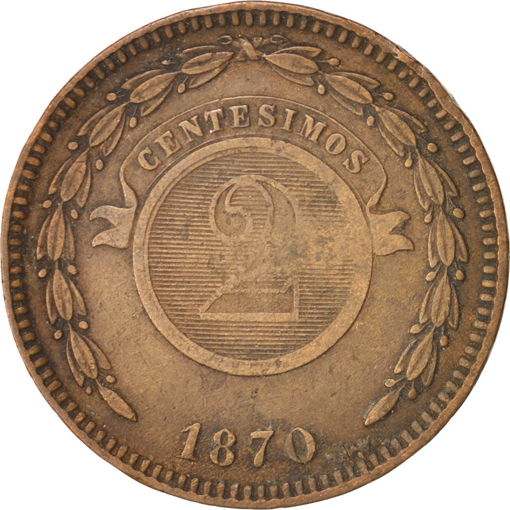 Paraguay, 2 Centesimos, 1870, VF(20-25), Copper, KM:3