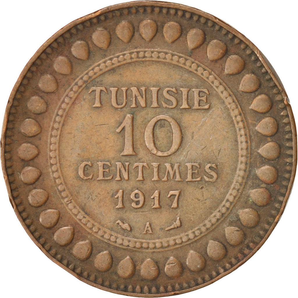 Moneta, Tunisia, Muhammad al-Nasir Bey, 10 Centimes, 1917, Paris, BB, Bronzo