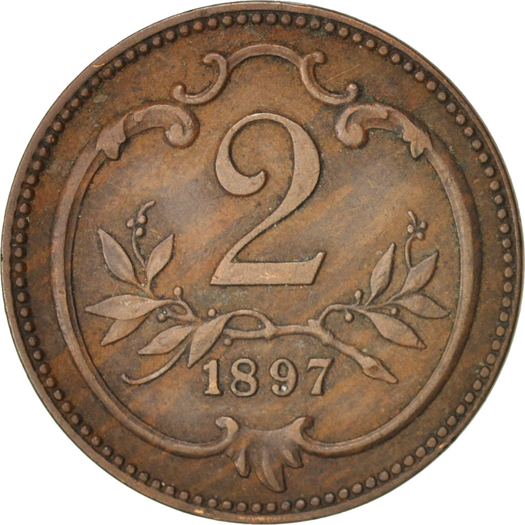 Austria, Franz Joseph I, 2 Heller, 1897, AU(50-53), Bronze, KM:2801
