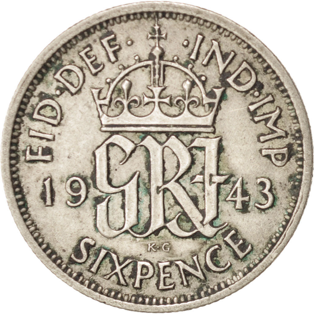 Moneta, Gran Bretagna, George VI, 6 Pence, 1943, BB+, Argento, KM:852