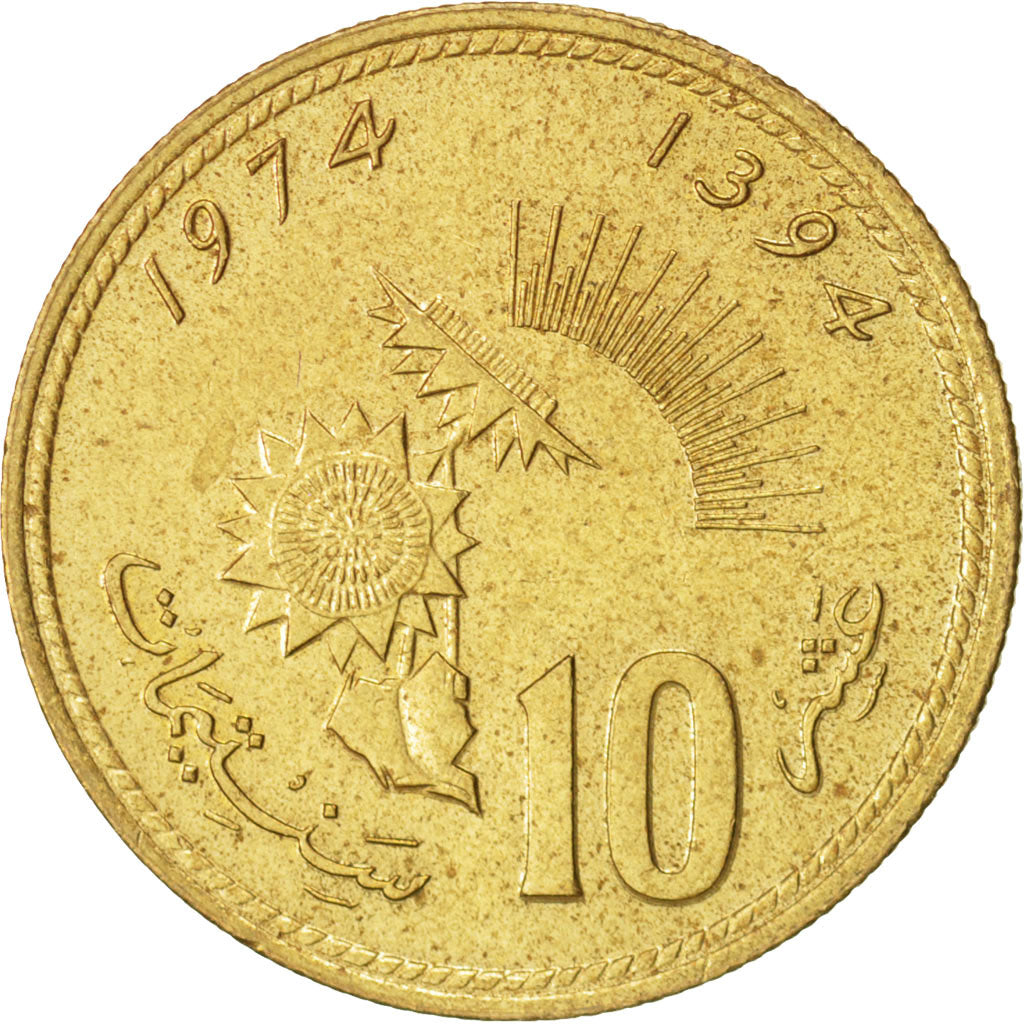 Münze, Marokko, al-Hassan II, 10 Santimat, 1974, VZ+, Aluminum-Bronze, KM:60