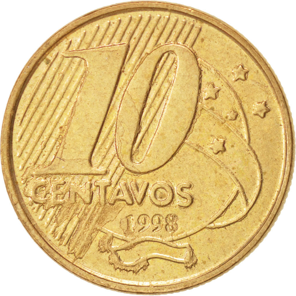 Coin, Brazil, 10 Centavos, 1998, AU(55-58), Bronze Plated Steel, KM:649.2