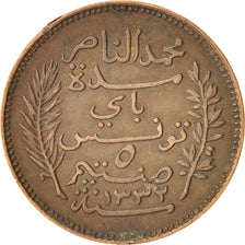 Coin, Tunisia, Muhammad al-Nasir Bey, 5 Centimes, 1914, Paris, AU(50-53)