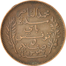 Monnaie, Tunisie, Muhammad al-Nasir Bey, 5 Centimes, 1914, Paris, TTB+, Bronze