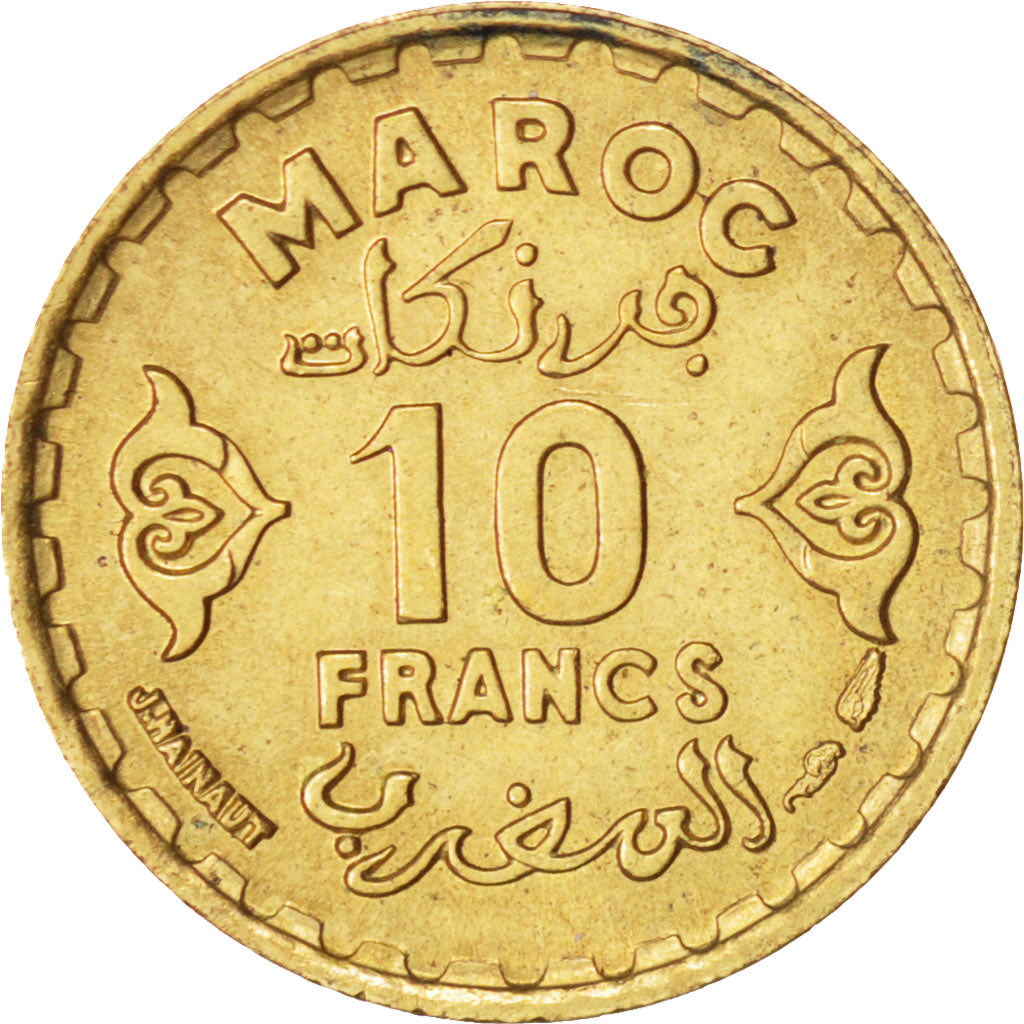 Marocco, Mohammed V, 10 Francs, 1951, Paris, SPL, Alluminio-bronzo, KM:49