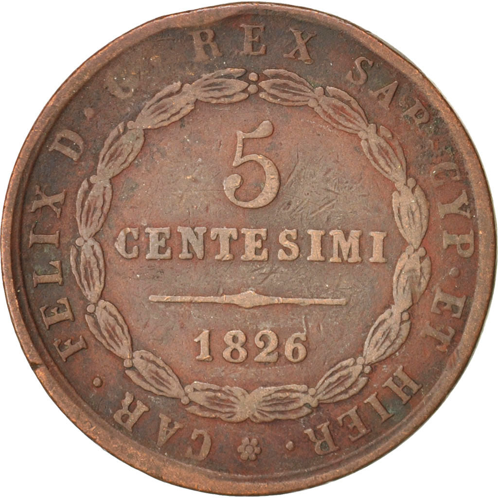 Monnaie, États italiens, SARDINIA, Carlo Felice, 5 Centesimi, 1926, Genoa, TB