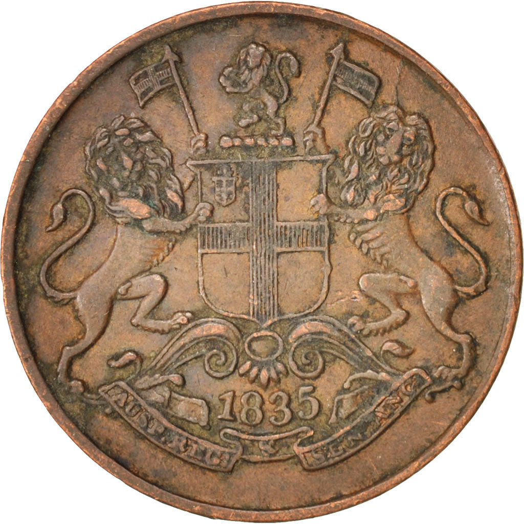 INDIA-BRITISH, 1/4 Anna, 1835, EF(40-45), Copper, KM:446.2