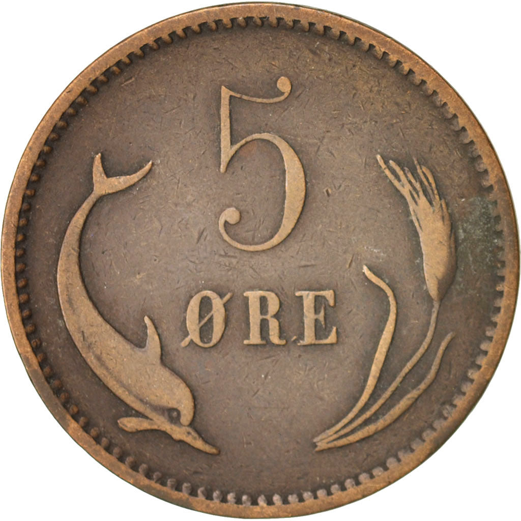 Moneta, Danimarca, Christian IX, 5 Öre, 1884, BB, Bronzo, KM:794.1