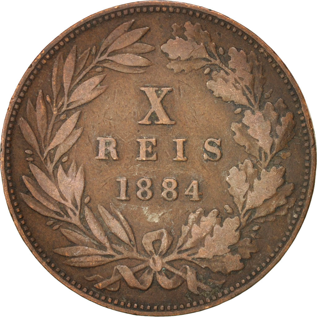 Coin, Portugal, Luiz I, 10 Reis, 1884, EF(40-45), Bronze, KM:526