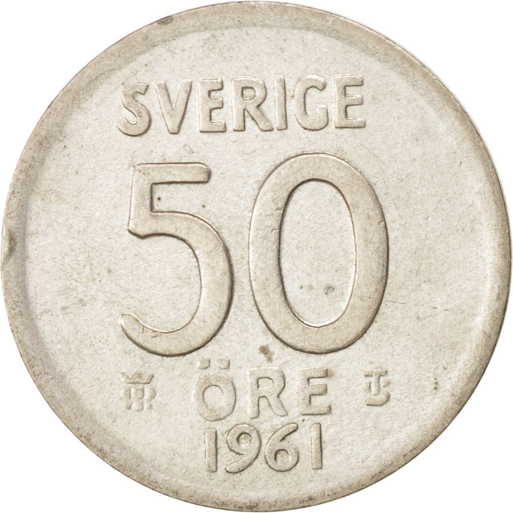 Sweden, Gustaf VI, 50 Öre, 1961, AU(50-53), Silver, KM:825