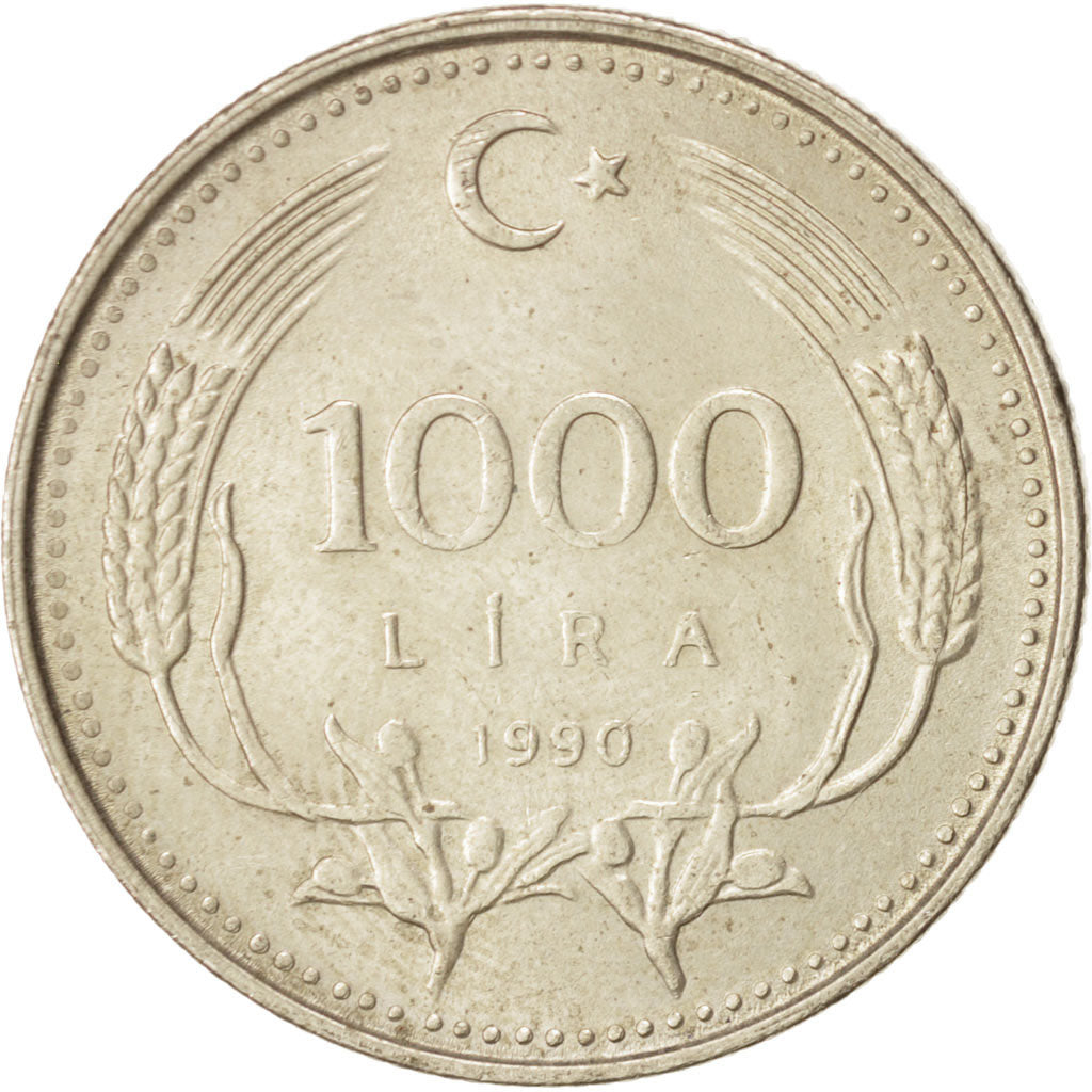 Moneta, Turcja, 1000 Lira, 1990, MS(60-62), Mosiądz niklowy, KM:997
