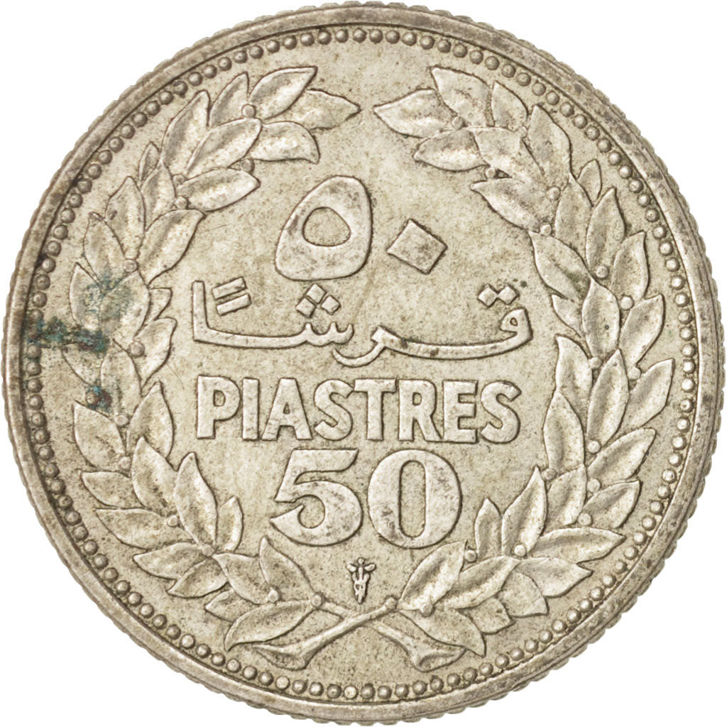 Lebanon, 50 Piastres, 1952, Utrecht, AU(50-53), Silver, KM:17