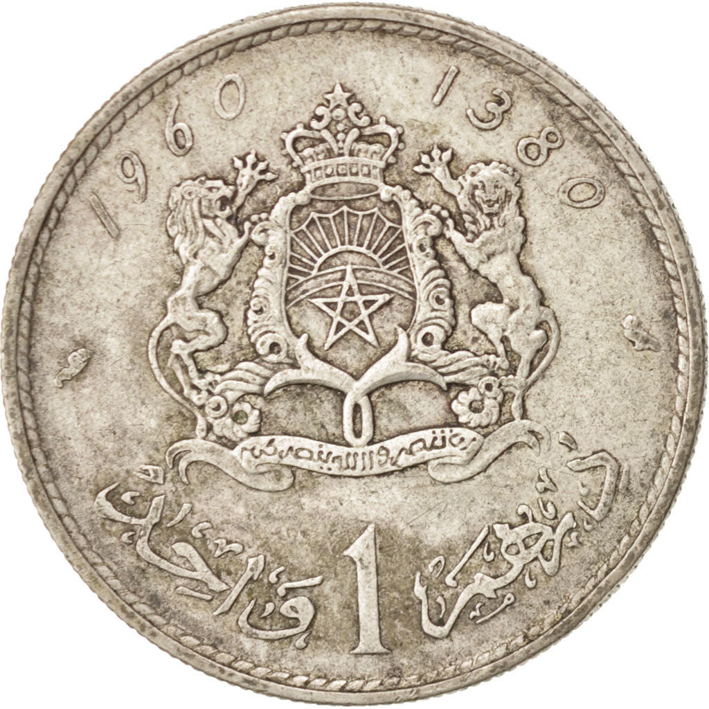 Morocco, Mohammed V, Dirham, 1960, Paris, VF(30-35), Silver, KM:55