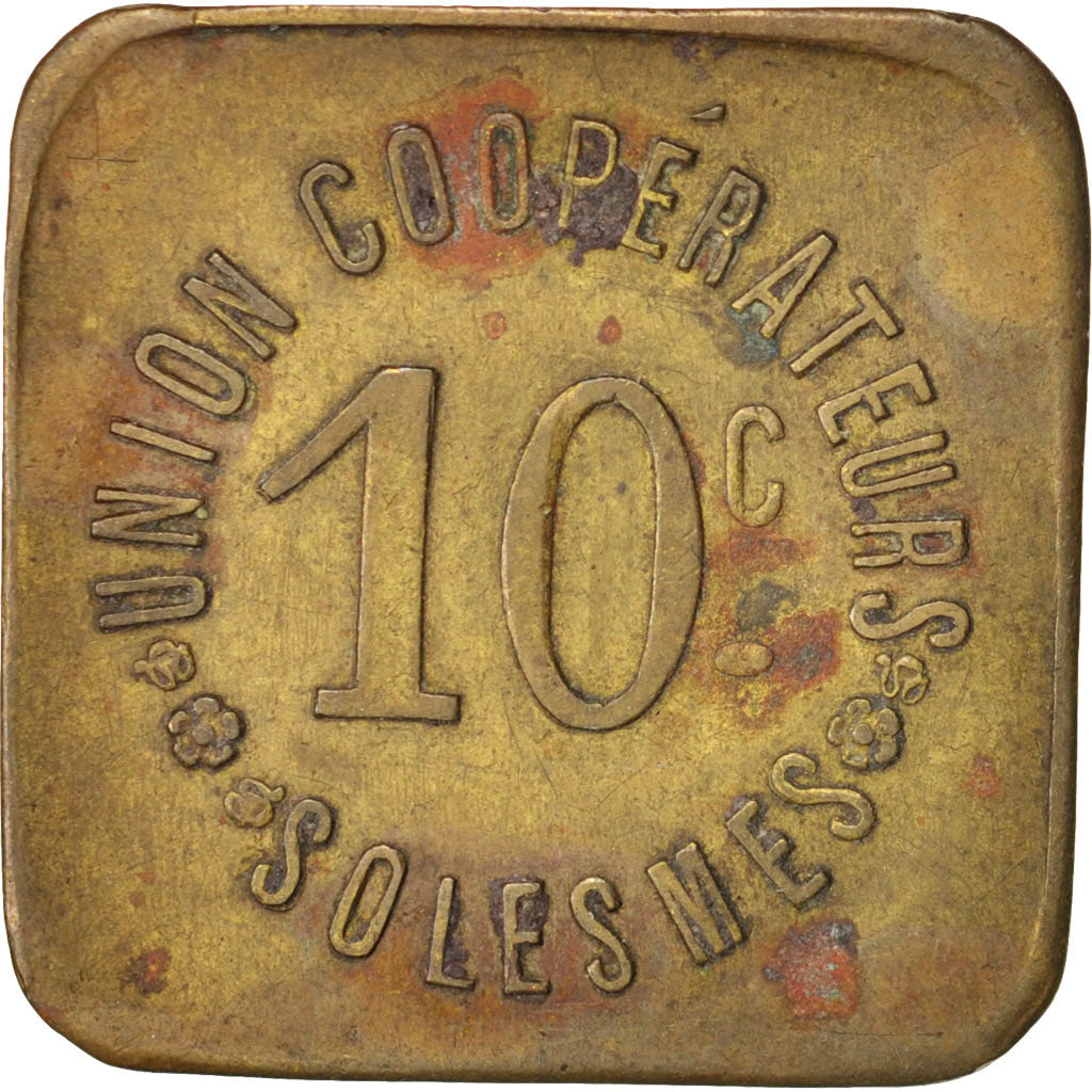 Frankreich, Union coopérateurs, Solesmes, 10 Centimes, XXth Century, SS, Brass