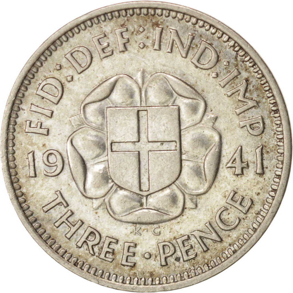 Coin, Great Britain, George VI, 3 Pence, 1941, AU(55-58), Silver, KM:848