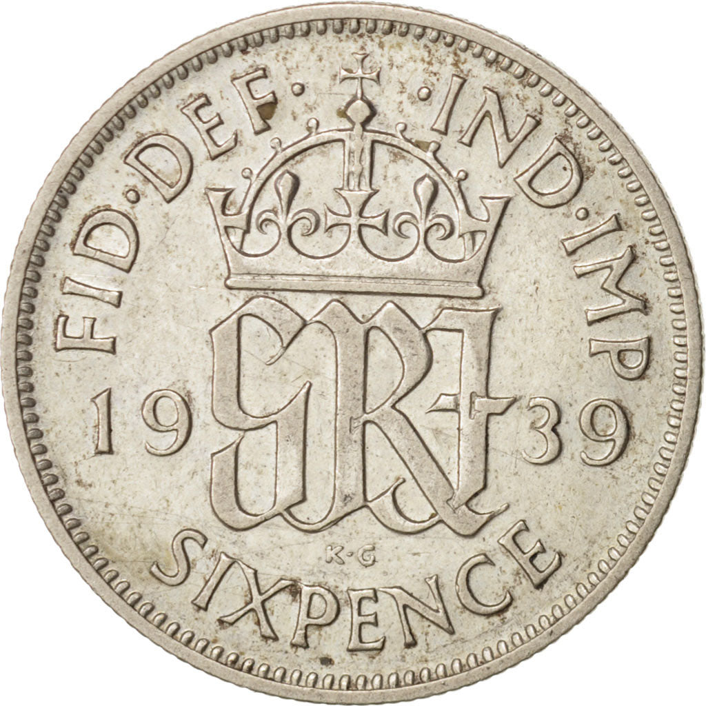 Great Britain, George VI, 6 Pence, 1939, AU(50-53), Silver, KM:852