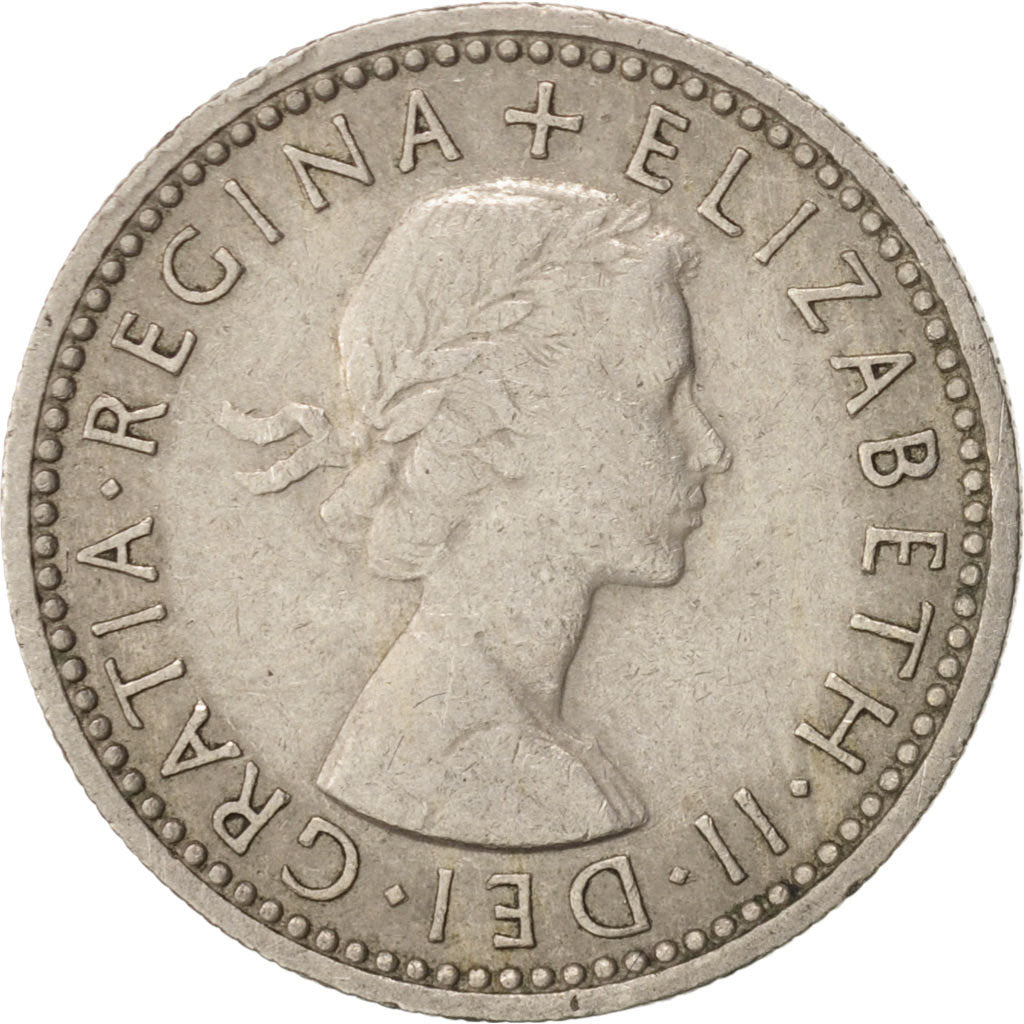 Coin, Great Britain, Elizabeth II, 6 Pence, 1958, AU(50-53), Copper-nickel