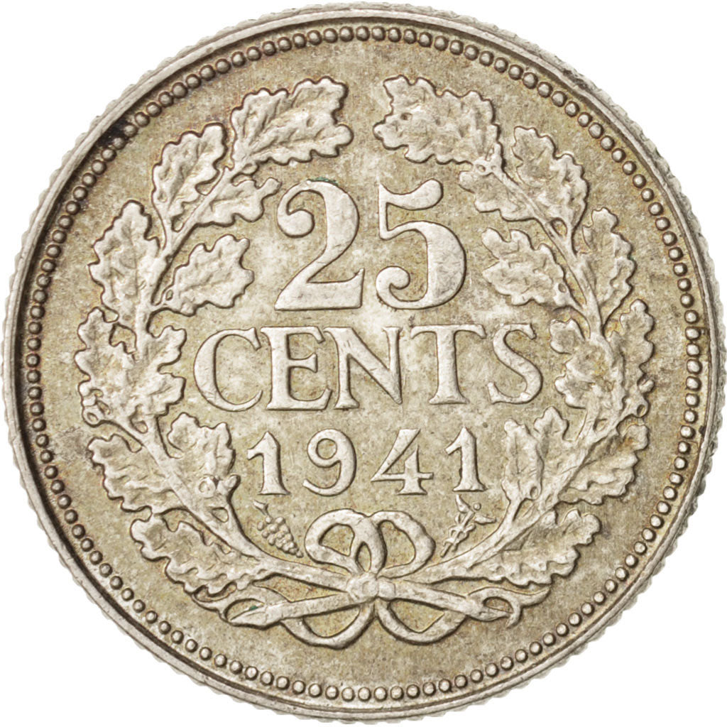 Monnaie, Pays-Bas, Wilhelmina I, 25 Cents, 1941, SUP, Argent, KM:164
