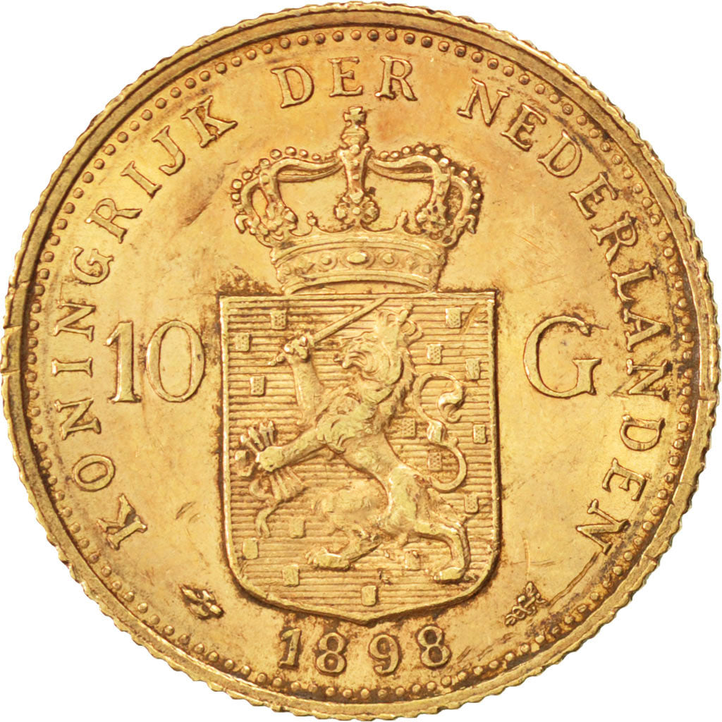 Pays-Bas, Wilhelmina, 10 Gulden 1898, KM 124