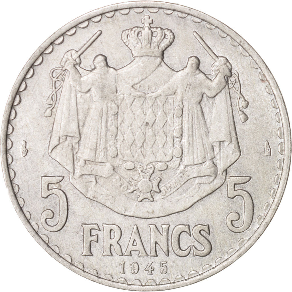 Münze, Monaco, Louis II, 5 Francs, 1945, VZ, Aluminium, KM:122, Gadoury:135