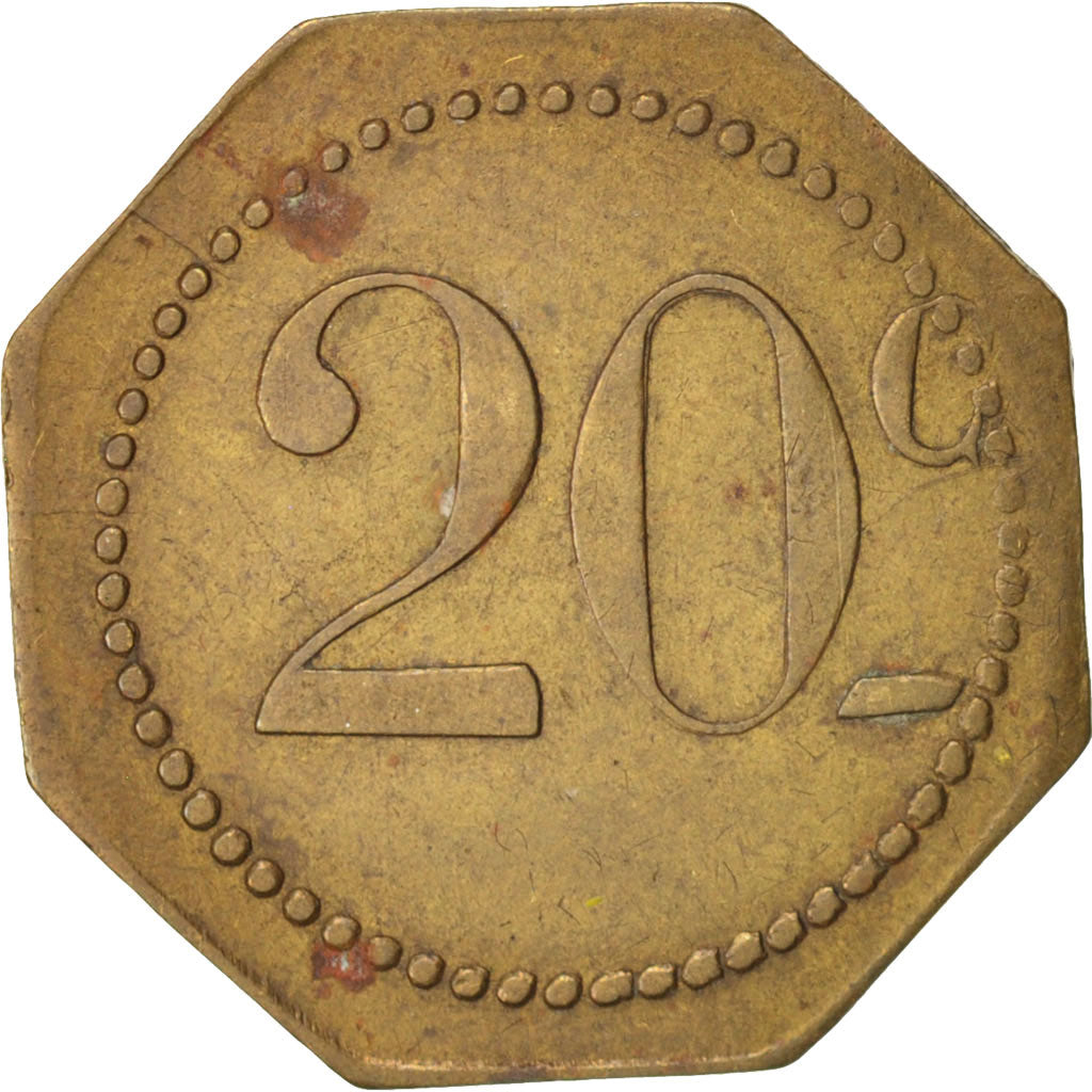 France, Union coopérateurs, Solesmes, 20 Centimes, EF(40-45), Brass