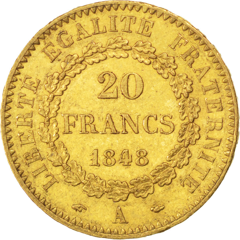 FRANCE, Génie, 20 Francs, 1848, Paris, KM #757, AU(50-53), Gold, Gadoury #1032, 