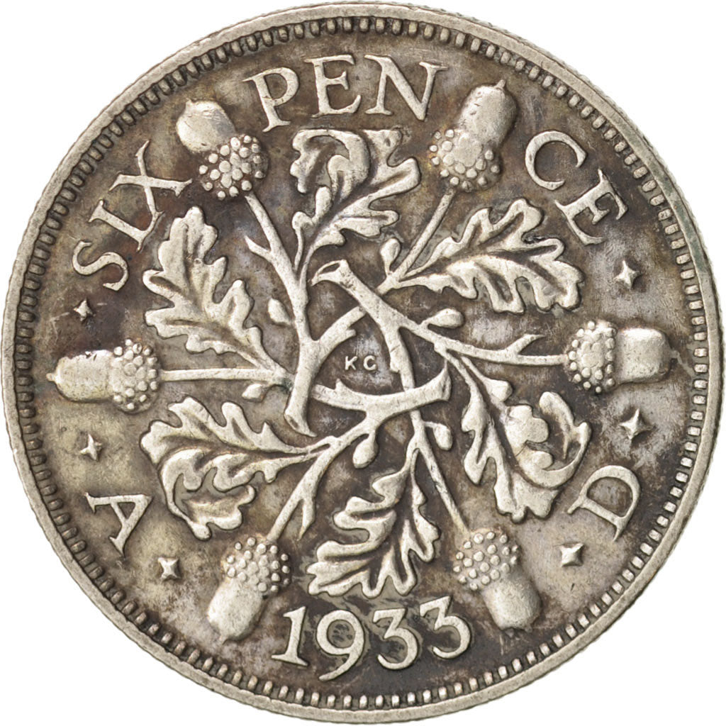 Great Britain, George V, 6 Pence, 1933, AU(50-53), Silver, KM:832