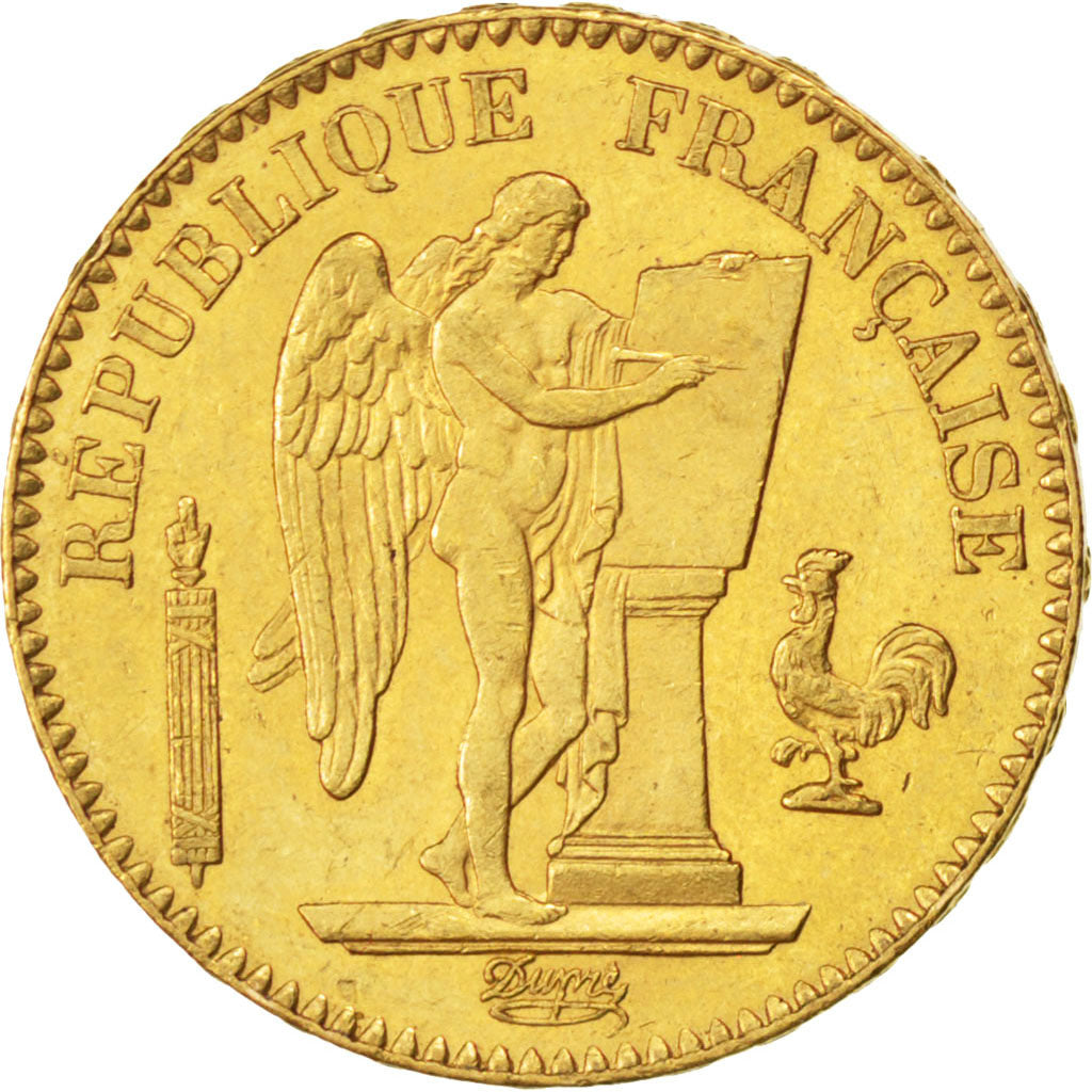 FRANCE, Génie, 20 Francs, 1871, Paris, KM #825, AU(50-53), Gold, Gadoury #1063, 