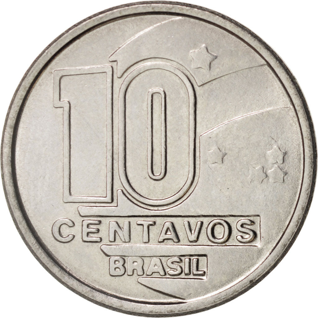 Coin, Brazil, 10 Centavos, 1989, MS(63), Stainless Steel, KM:613