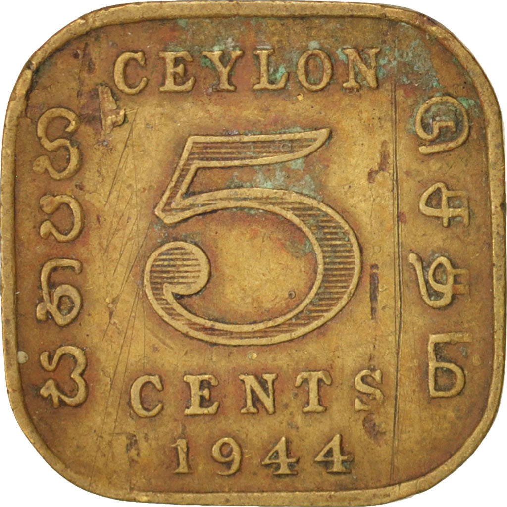 Coin, Ceylon, George VI, 5 Cents, 1944, EF(40-45), Nickel-brass, KM:113.2