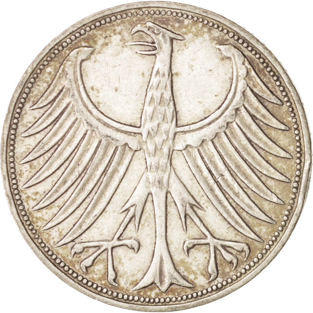 GERMANY - FEDERAL REPUBLIC, 5 Mark, 1966, Stuttgart, AU(50-53), Silver, KM:112.1