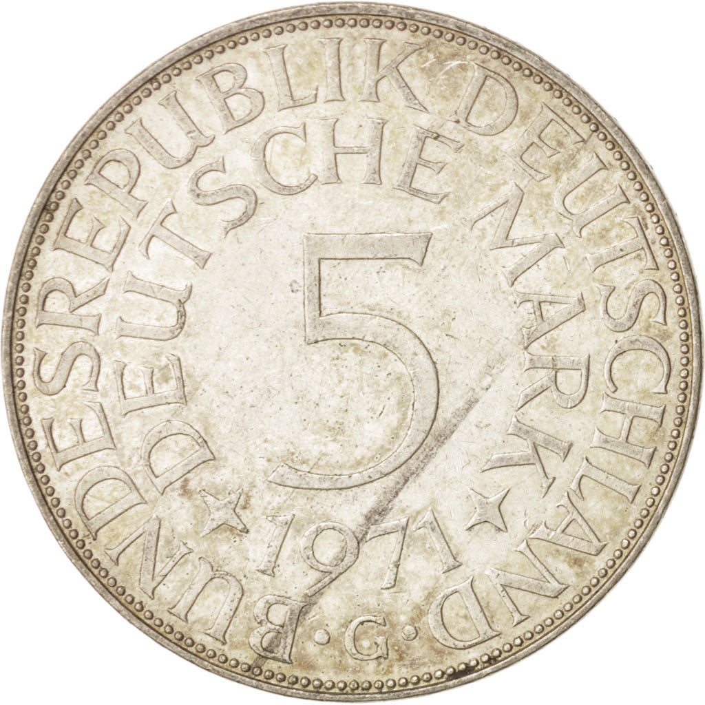 GERMANY - FEDERAL REPUBLIC, 5 Mark, 1971, Karlsruhe, AU(50-53), Silver, KM:112.1
