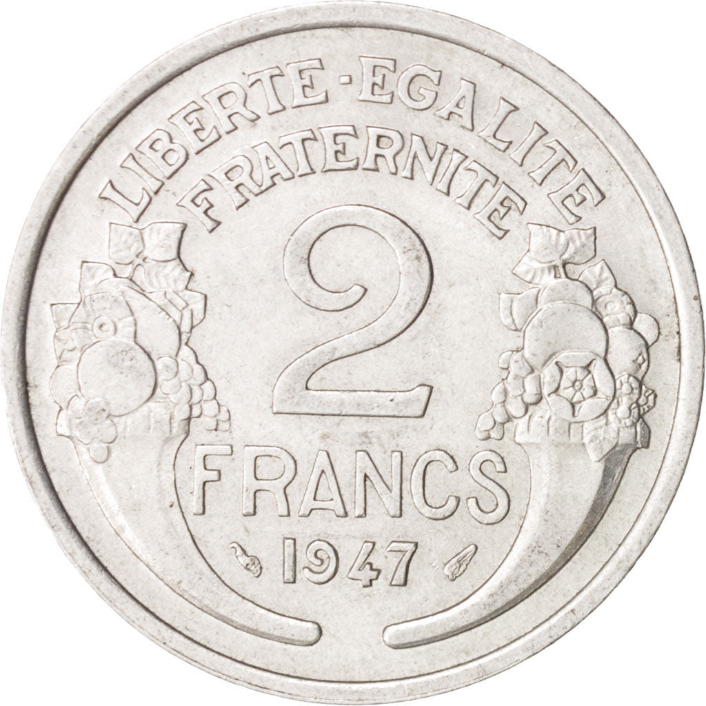 Moneda, Francia, Morlon, 2 Francs, 1947, Paris, EBC+, Aluminio, KM:886a.1