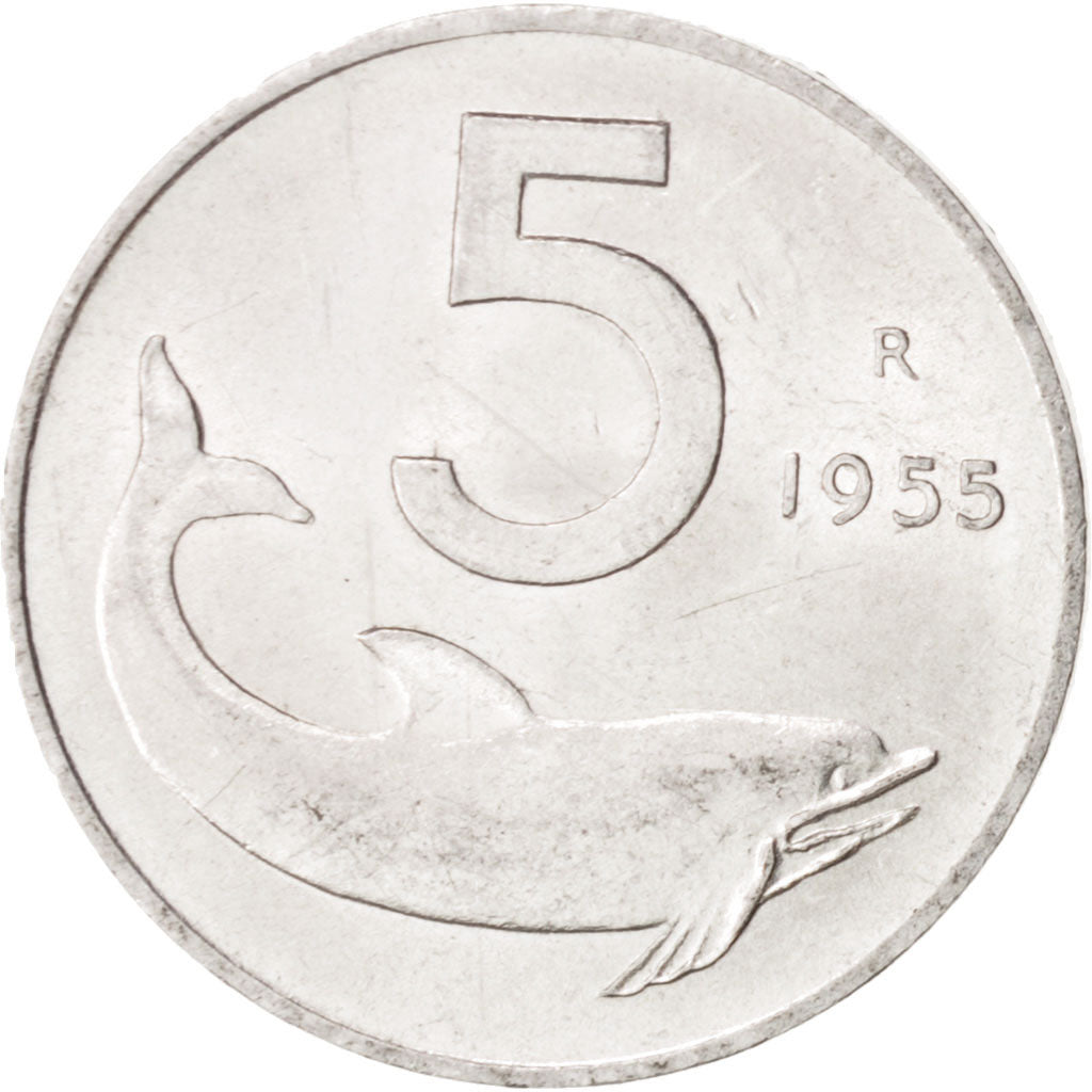 Moneta, Italia, 5 Lire, 1955, Rome, SPL, Alluminio, KM:92