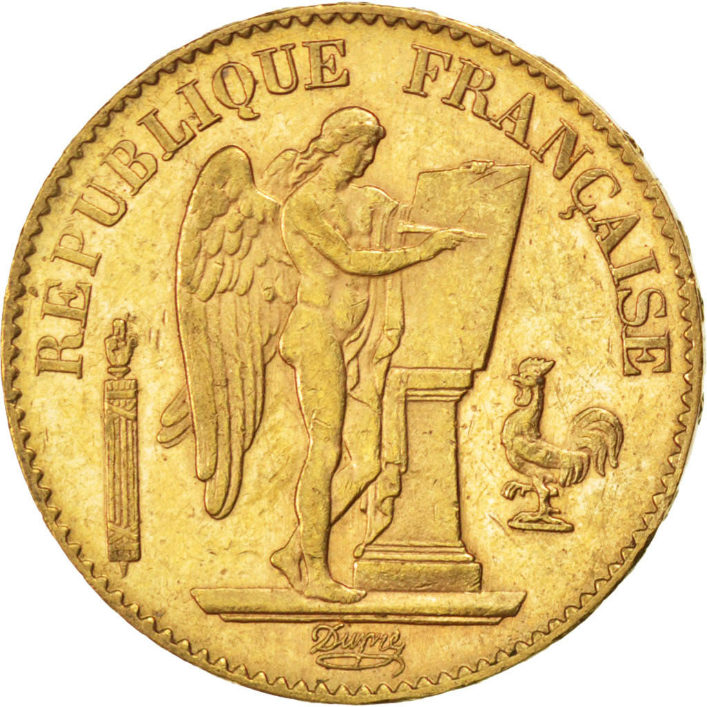 FRANCE, Génie, 20 Francs, 1893, Paris, KM #825, AU(50-53), Gold, Gadoury #1063, 