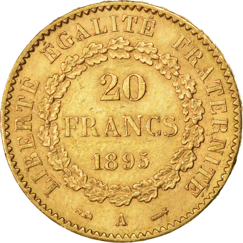 FRANCE, Génie, 20 Francs, 1895, Paris, KM #825, AU(55-58), Gold, Gadoury #1063, 