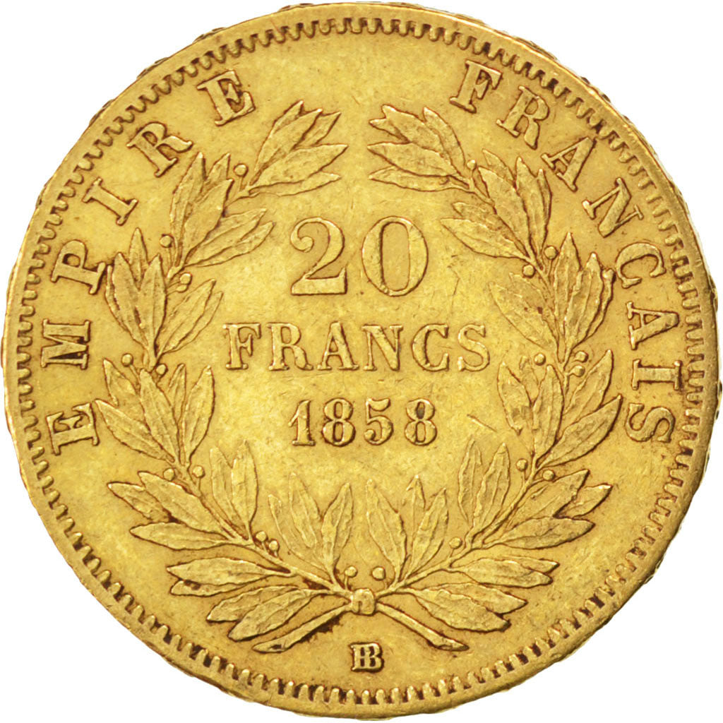 Second Empire, 20 Francs Napoléon III tête nue 1858 BB, KM 781.2