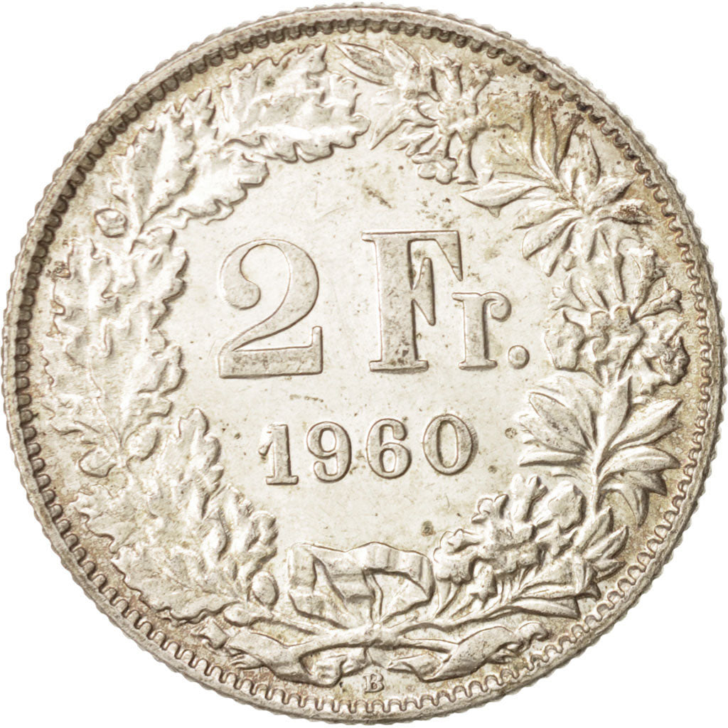 Münze, Schweiz, 2 Francs, 1960, Bern, VZ+, Silber, KM:21