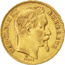 FRANCE, Napoléon III, 20 Francs, 1867, Strasbourg, KM #801.2, AU(50-53), Gold, G