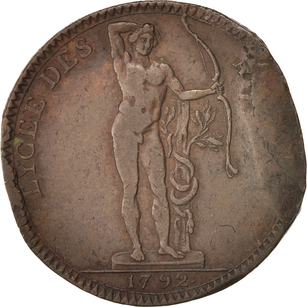 France, Token, Lycée des Arts, 1792, VF(30-35), Copper