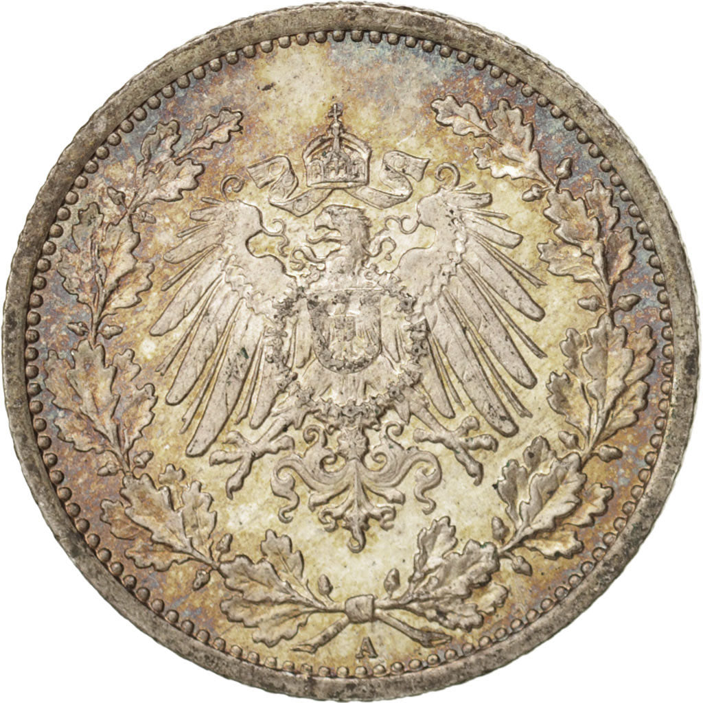 GERMANY - EMPIRE, 1/2 Mark, 1916, Berlin, MS(65-70), Silver, KM:17