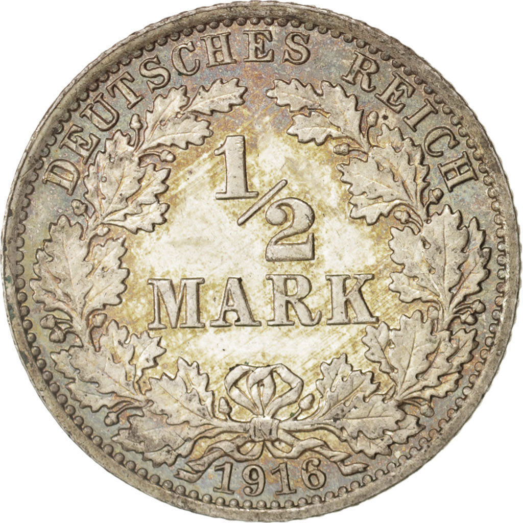 GERMANY - EMPIRE, 1/2 Mark, 1916, Berlin, MS(65-70), Silver, KM:17