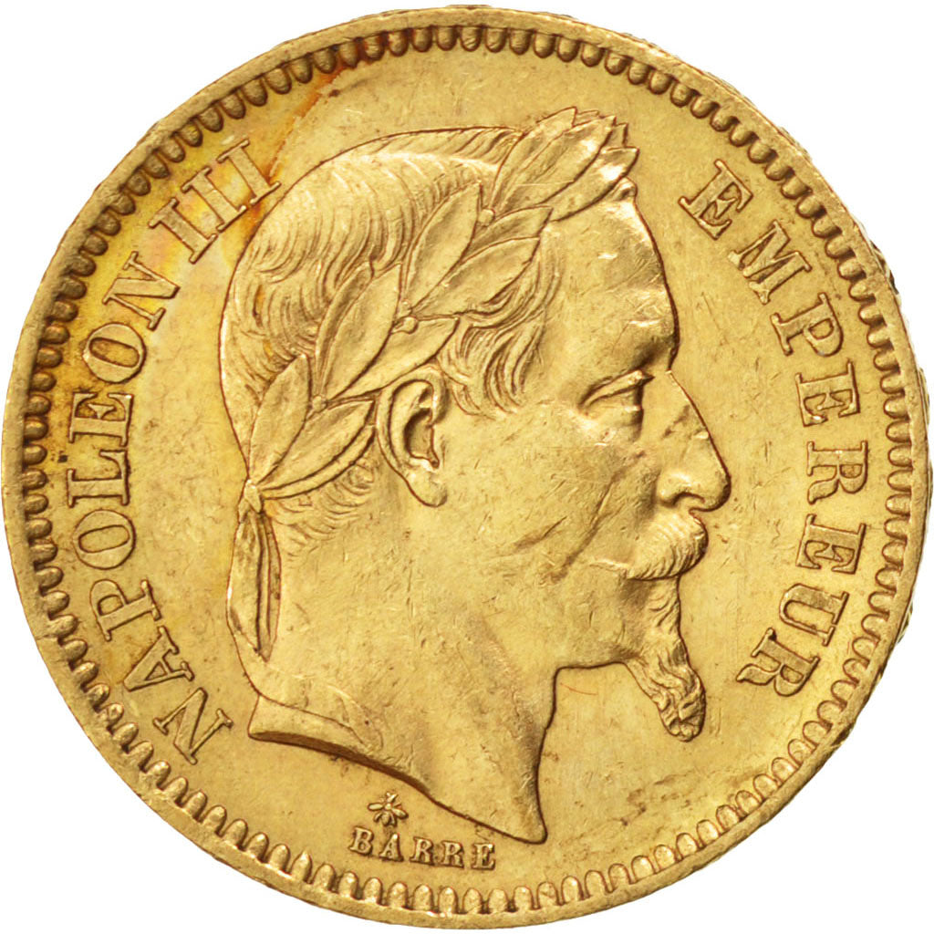 FRANCE, Napoléon III, 20 Francs, 1866, Paris, KM #801.1, AU(50-53), Gold, Gadour
